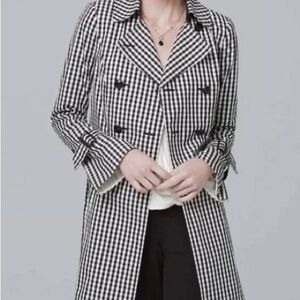 White House Black Market Black and White Gingham Trench Coat- like new .